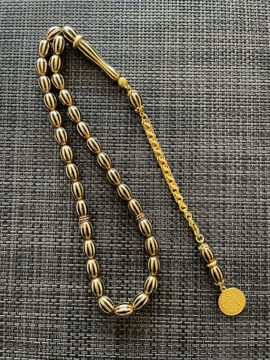 Sultan Edition: Schwarz-Gold Tasbih mit Tughra-Münze